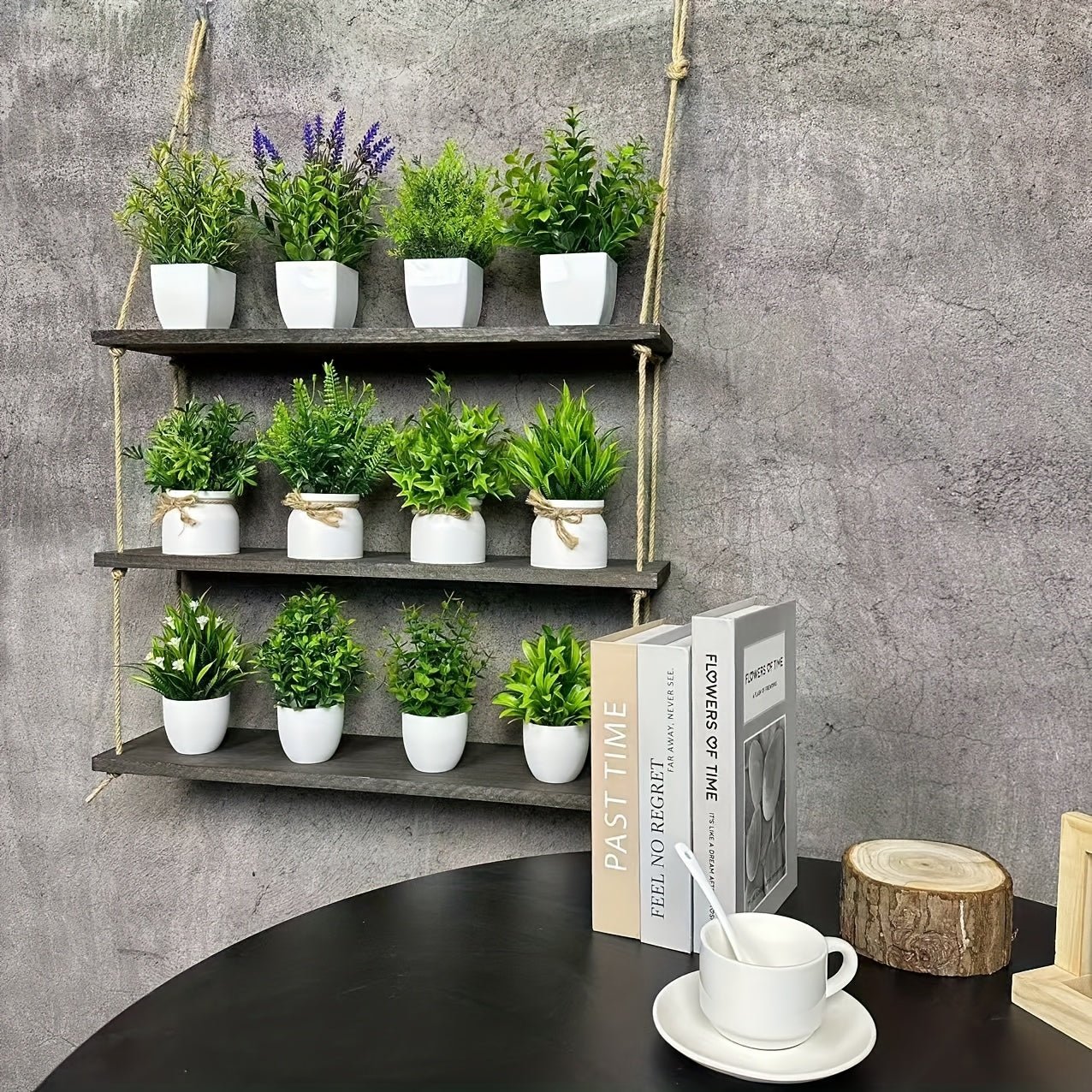 ミニ観葉植物 12個セット 白いポット付き – 自然な雰囲気のインテリア装飾