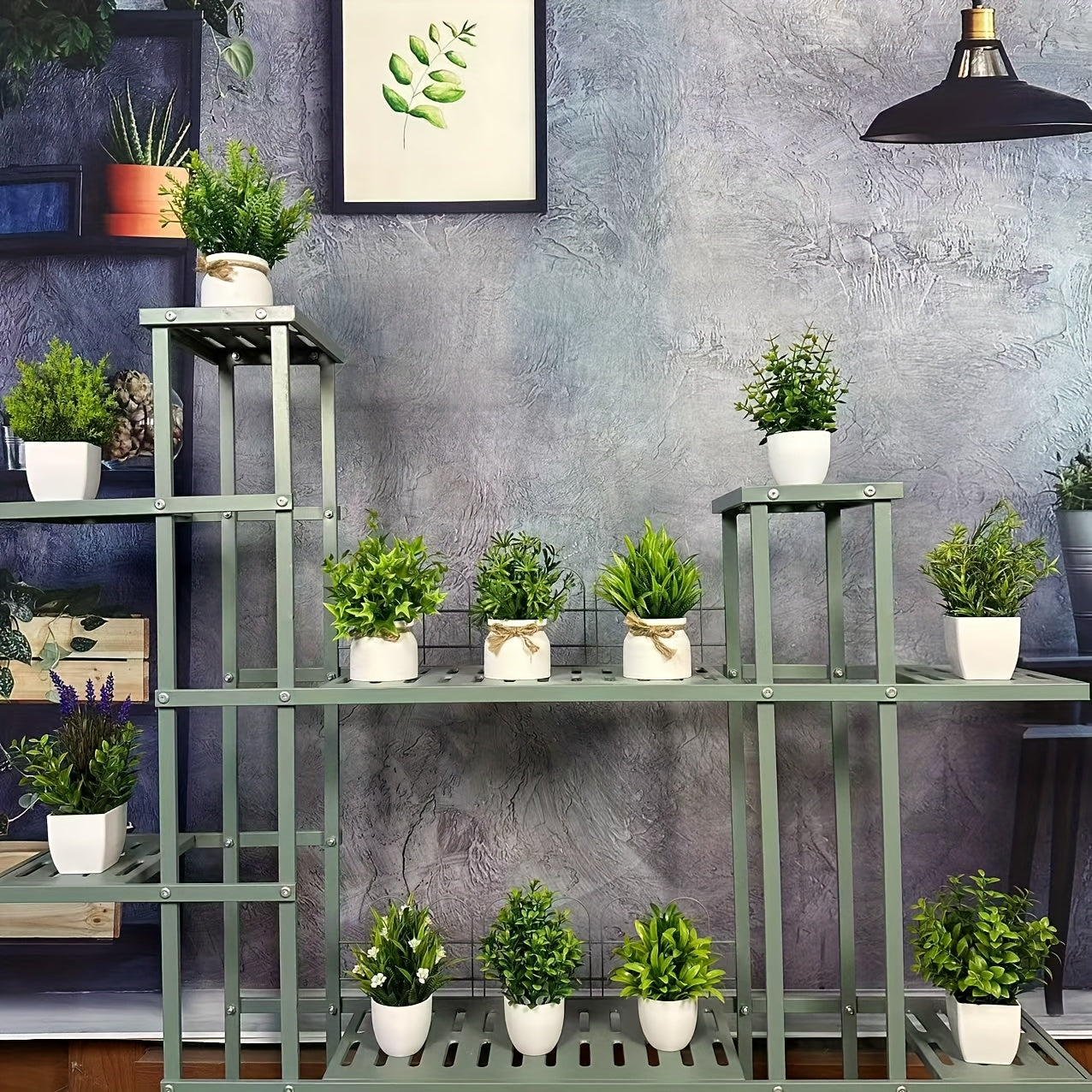 ミニ観葉植物 12個セット 白いポット付き – 自然な雰囲気のインテリア装飾